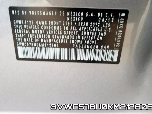3VWC57BU0KM212806 фото 2