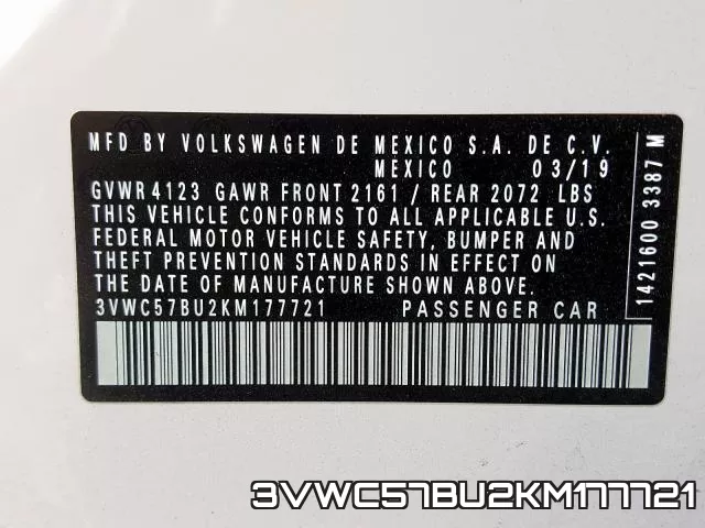 3VWC57BU2KM177721 фото 2