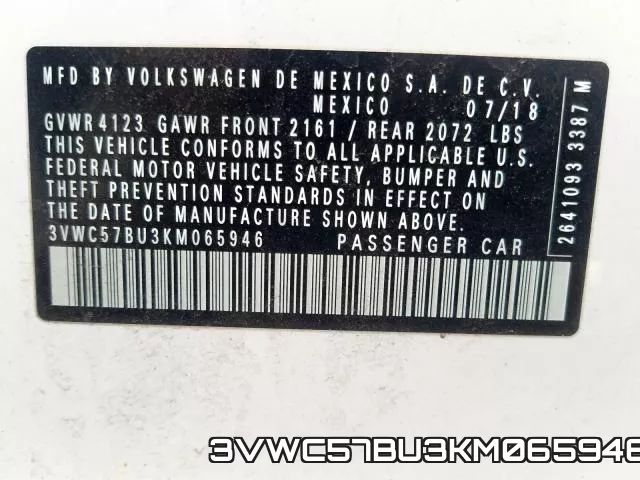 3VWC57BU3KM065946 фото 2
