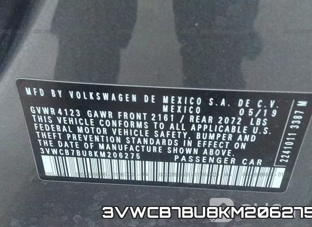 3VWCB7BU8KM206275 фото 10