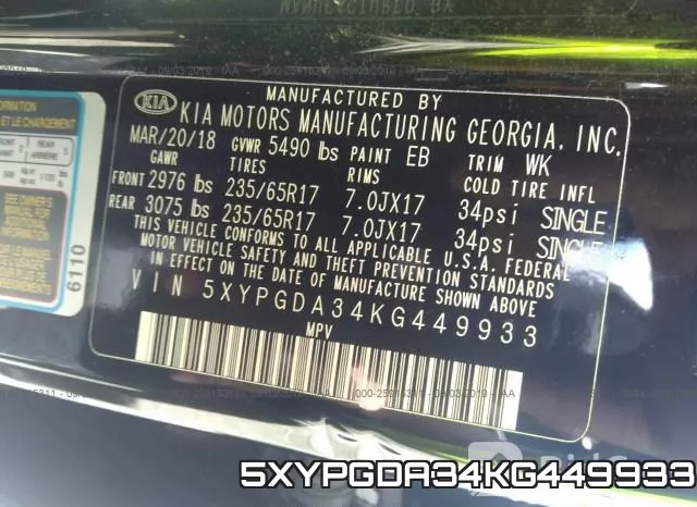 5XYPGDA34KG449933 фото 8
