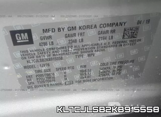KL7CJLSB2KB915558 фото 7