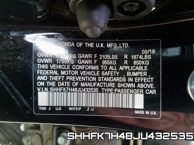 SHHFK7H48JU432535 фото 2