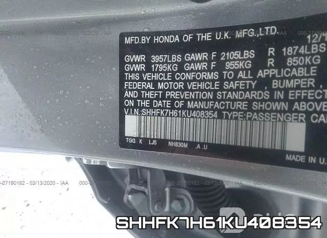 SHHFK7H61KU408354 фото 10