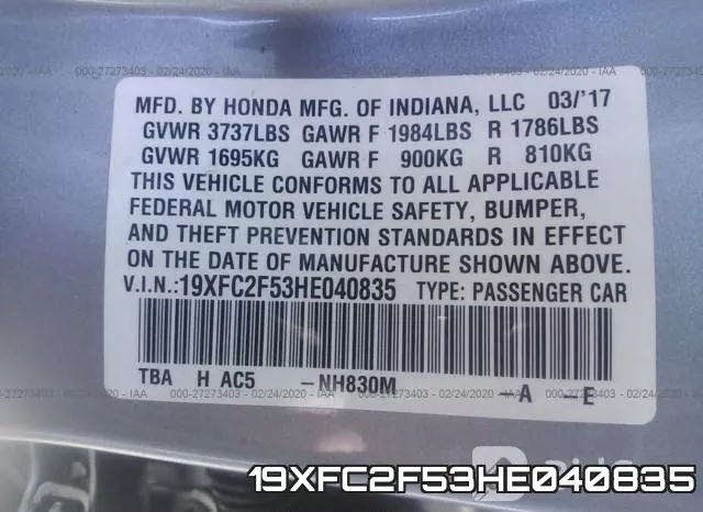 19XFC2F53HE040835 фото 10