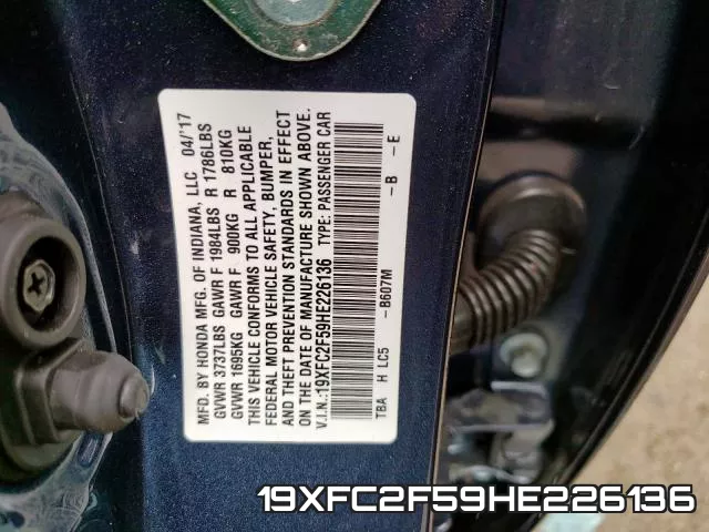 19XFC2F59HE226136 фото 2