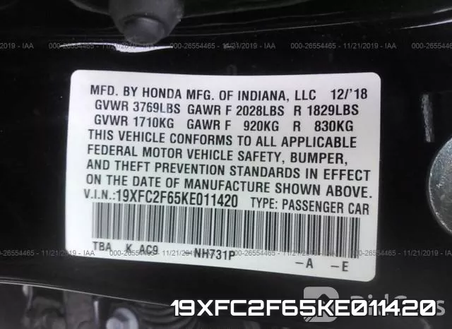 19XFC2F65KE011420 фото 8