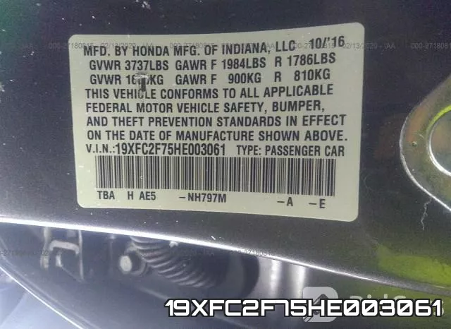 19XFC2F75HE003061 фото 6