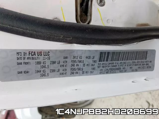 1C4NJPBB2HD208699 фото 2