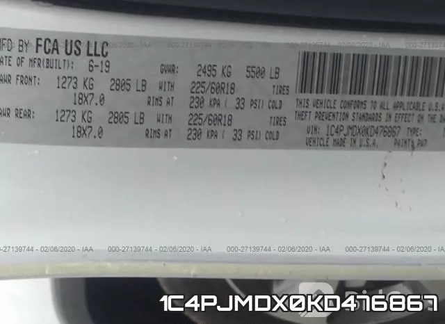 1C4PJMDX0KD476867 фото 10