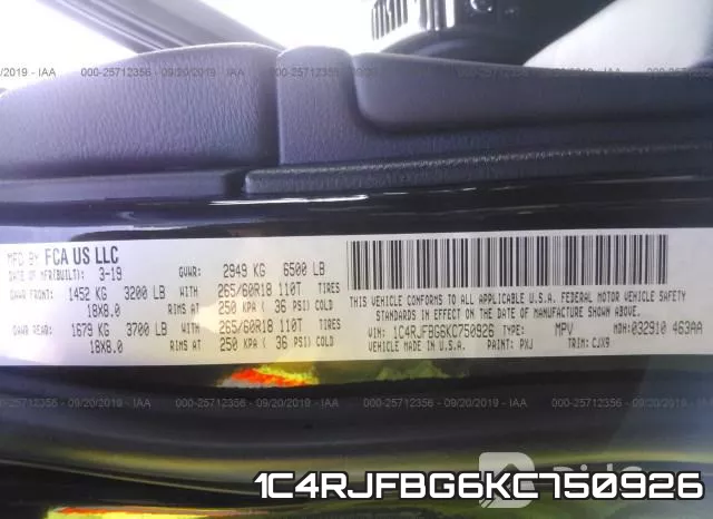 1C4RJFBG6KC750926 фото 10