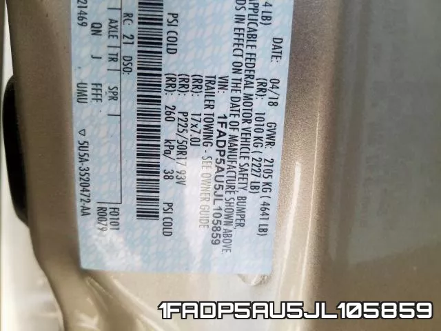 1FADP5AU5JL105859 фото 2