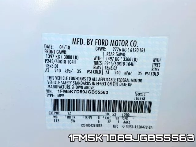 1FM5K7D89JGB55563 фото 2