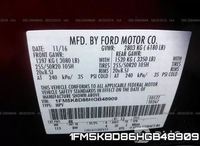 1FM5K8D86HGB48909 фото 5