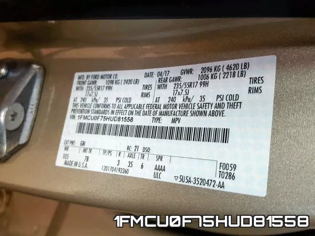 1FMCU0F75HUD81558 фото 2