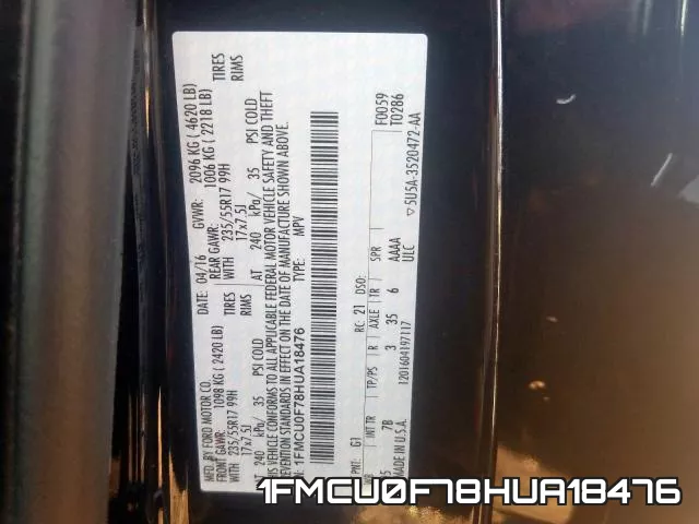 1FMCU0F78HUA18476 фото 2