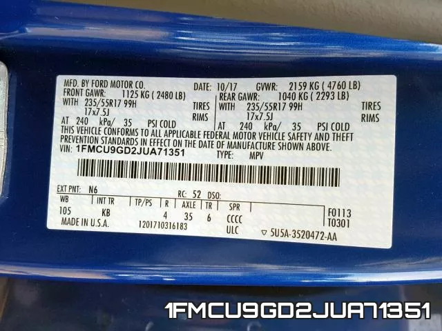 1FMCU9GD2JUA71351 фото 2