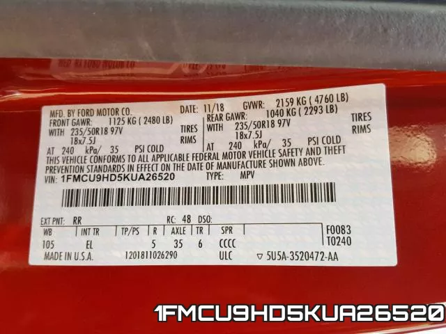 1FMCU9HD5KUA26520 фото 2