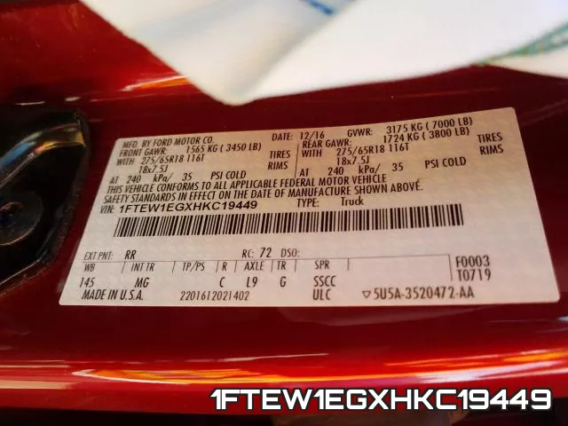 1FTEW1EGXHKC19449 фото 2