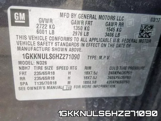 1GKKNULS6HZ271090 фото 2