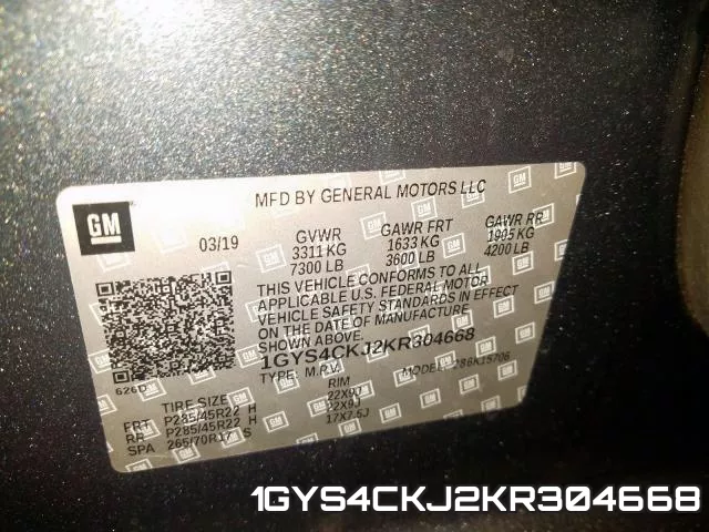1GYS4CKJ2KR304668 фото 2
