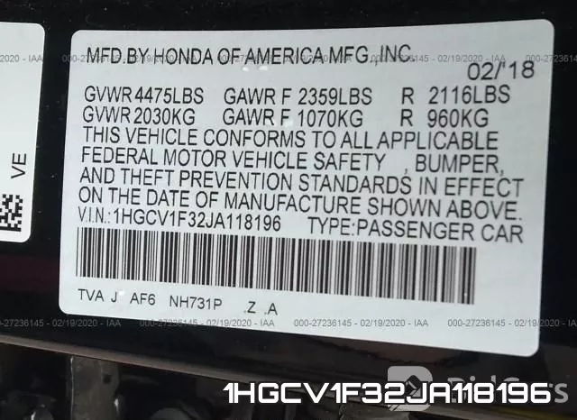 1HGCV1F32JA118196 фото 6