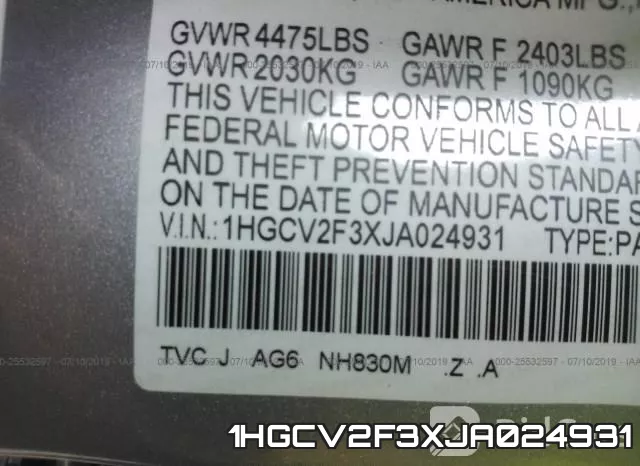 1HGCV2F3XJA024931 фото 10