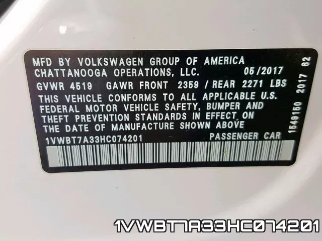 1VWBT7A33HC074201 фото 2