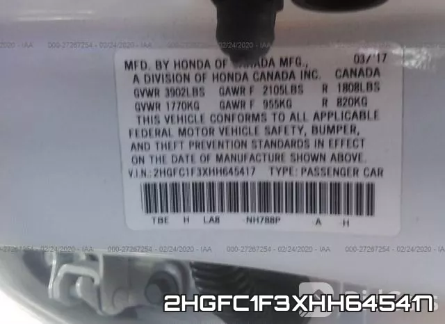 2HGFC1F3XHH645417 фото 10