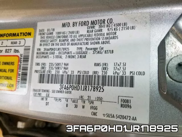 3FA6P0HD1JR178925 фото 2