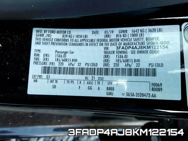 3FADP4AJ8KM122154 фото 2