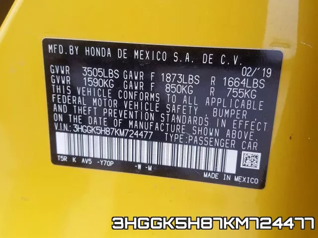 3HGGK5H87KM724477 фото 2