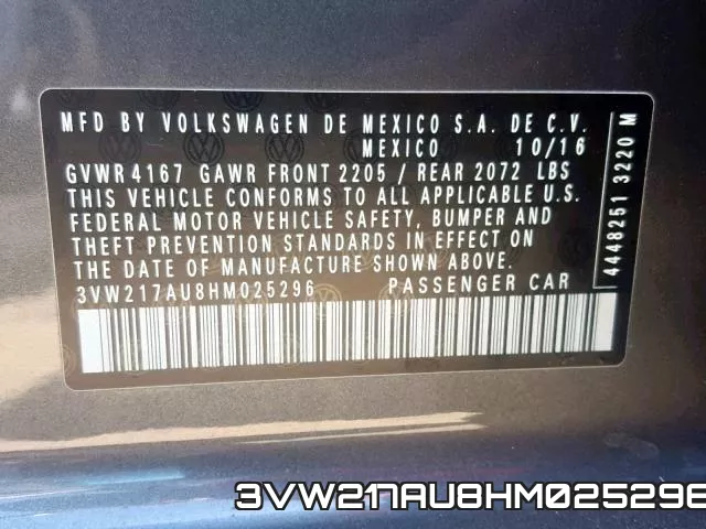 3VW217AU8HM025296 фото 2