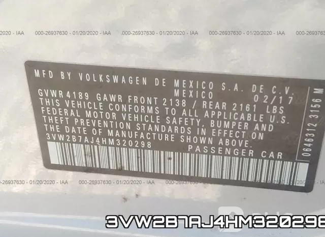 3VW2B7AJ4HM320298 фото 8