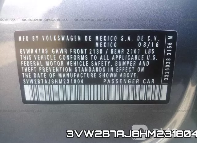 3VW2B7AJ8HM231804 фото 6
