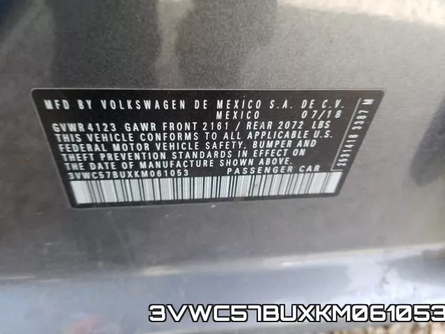 3VWC57BUXKM061053 фото 2