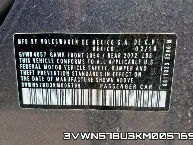 3VWN57BU3KM005769 фото 2