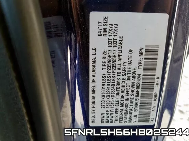5FNRL5H66HB025244 фото 2