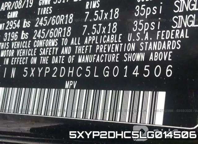 5XYP2DHC5LG014506 фото 8