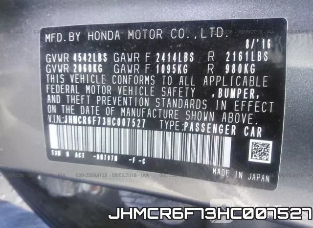 JHMCR6F73HC007527 фото 10