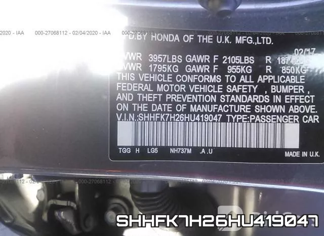 SHHFK7H26HU419047 фото 6