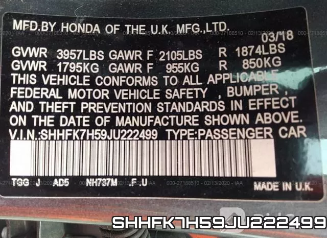 SHHFK7H59JU222499 фото 10