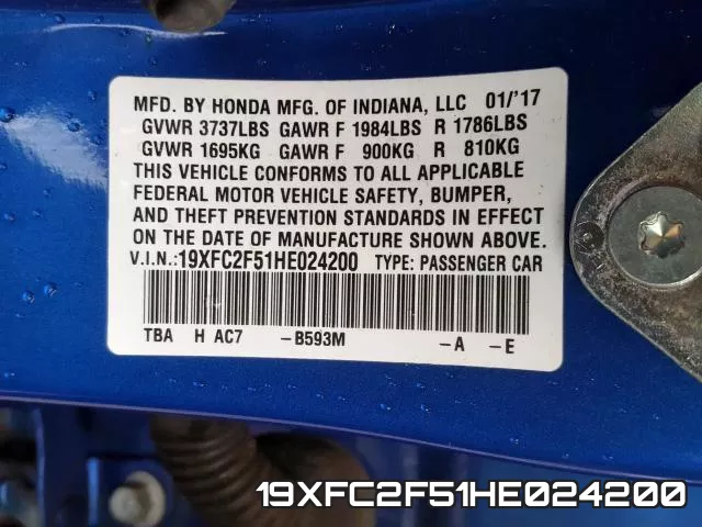 19XFC2F51HE024200 фото 2