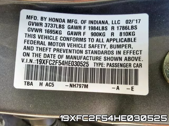 19XFC2F54HE030525 фото 2