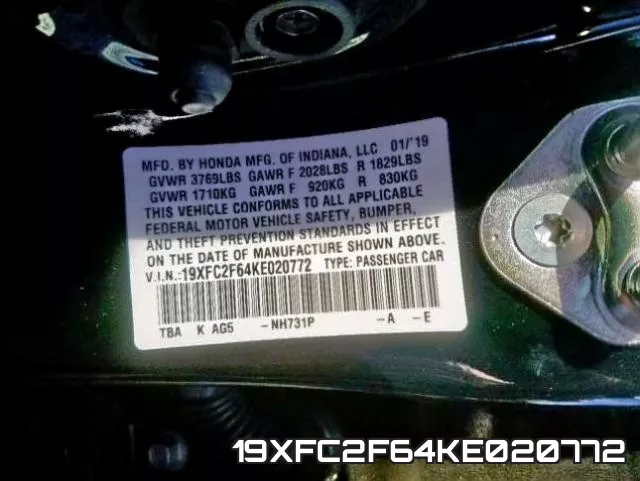 19XFC2F64KE020772 фото 2