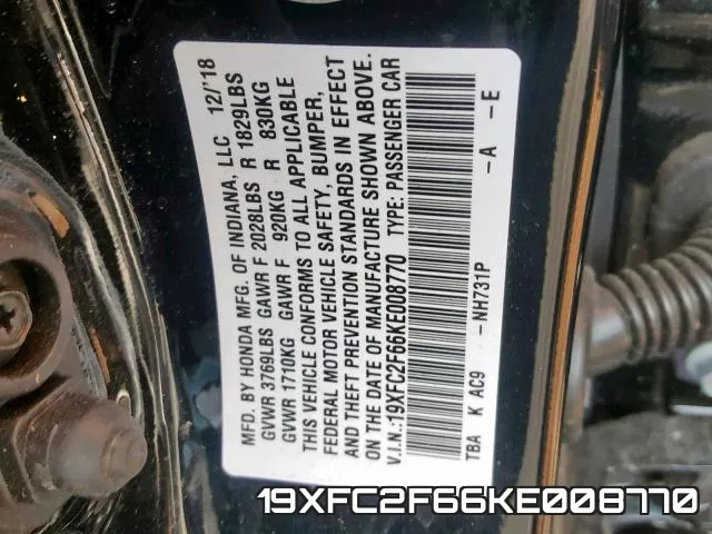 19XFC2F66KE008770 фото 2