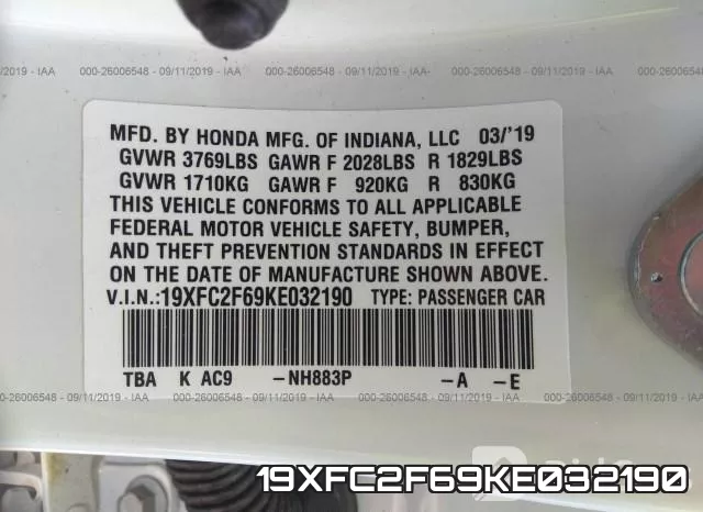19XFC2F69KE032190 фото 10