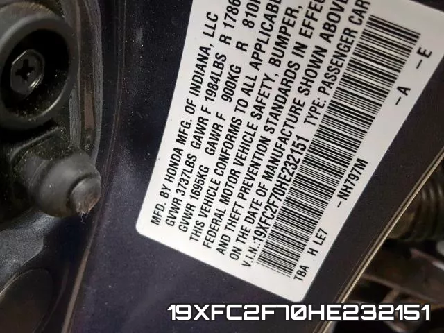 19XFC2F70HE232151 фото 2