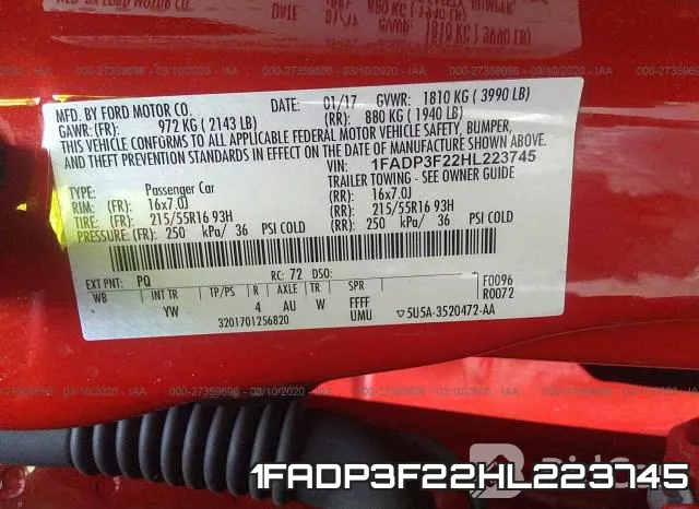 1FADP3F22HL223745 фото 8