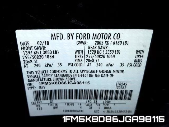 1FM5K8D86JGA98115 фото 2